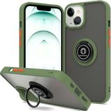 CoverON For Apple iPhone 13 Phone Case Ring Holder Kickstand Magnetic Mount Clear Hard Back Cover Rubber Bumper Army Green