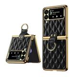 K-Lion Z Flip 3 Cover Galaxy Z Flip 3 Phone Case Luxury PU Leather Shockproof Anti-Scratch Ring Holder Defender Portable Protective Cover for Samsung Galaxy Z Flip 3 5G 2021 Black
