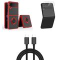 Bemz Accessory Bundle for Samsung Galaxy Z Flip 3: Magnetic Mount Ring Stand Transparent Hybrid Case (Red) Premium Glass Lens Protectors (2-Pack) PD Power Delivery USB-C to USB-C Cable (3 Feet)