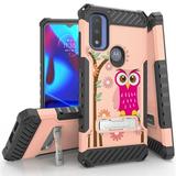 BC Tri-Shield Heavy Duty Rugged Cover Case for Motorola Moto G Play 2023 Moto G Power 2022 Moto G Pure - Cute Pink Owl