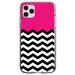 DistinctInk Clear Shockproof Hybrid Case for iPhone 12 Pro MAX (6.7 Screen) - TPU Bumper Acrylic Back Tempered Glass Screen Protector - Black White Hot Pink Chevron - Black White Chevron Stripes