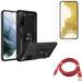 6ft USB-C Cable & Matte Screen Protector & Hybrid Case Cover for Samsung Galaxy S22 (6.1 ) - Red Charger Cord & TPU Film Anti-Glare & Metal Ring Kickstand Accessory Bundle