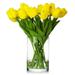 LOVE DOCK 14 Pieces Artificial Real Touch Tulips Fake Silk Flowers Arrangement in Cylinder Glass Vase with Faux Water for Home Office Wedding Event Decoration (Yellow Without Vase)