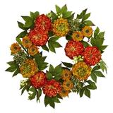 Nearly Natural Home Decor 24 Peony and Mum Wreath
