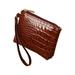 Visland Clutch Bag Crocodile Pattern Smooth Zipper Solid Color Hand Ring Waterproof Faux Leather Wallet Card Holder for Shopping