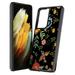 Capsule Case Compatible with Galaxy S21 Ultra [Hybrid Fusion Gel Design Slim Thin Style Soft Grip Black Case Protective Cover] for Samsung Galaxy S21 Ultra 5G SM-G998 (Embroidery Flower Print)
