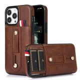 Elepower Case for iPhone 14 Pro 6.1 2022 Card Holder Case [Pulling Hand Strap] Anti-scratch PU Leather Case Shockproof Anti-drop PC Backplane Slim & Lightweight Case for iPhone 14 Pro Brown