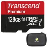 128GB Memory Card with Zipper Case (Not a phone case) - Transcend High Speed MicroSD Class 10 MicroSDXC Compatible for Blackview BV8000 Pro - BLU S1 Vivo XL4 XI Plus Studio X8 HD - A1N