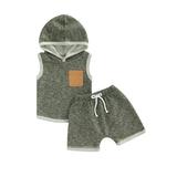 TheFound Summer Causal Baby Boys 2pcs Clothes Sleeveless Hooded Pocket Vest Tops+Solid Elastic Shorts Sets