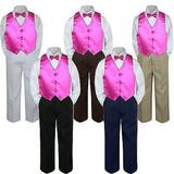 4pc Boy Suit Set Fuchsia Pink Bow Tie Vest Baby Toddler Kid Formal Pants S-7