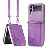 UUCOVERS Z Flip 4 Case 2022 Galaxy Z Flip 4 Crossbody Wallet Case Premium PU Leather Protective Case with Cards Holder Shoulder Strap Phone Cover Women Girls for Galaxy Z Flip 4 5G Gray