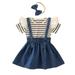 Toddler Outfits Baby Girl Dress Stripe Rompers Strap Skirt Overall Outfits Kids Clothes Set 3Pcs Children Playsuit White