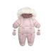 Nokpsedcb Baby Boys Girls Thermal Clothes Set Toddler Warm Solid Long Sleeve Hooded Winter Romper Gloves Pink 12-18 Months