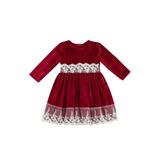 Dewadbow Toddler Baby Girl Christmas Outfit Velvet Long Sleeve Lace Elegant Princess Dress Fall Winter Clothes