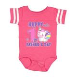 Inktastic Happy 1st Fathers Day with Unicorn Girls Baby Bodysuit