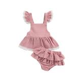 Yinyinxull Baby Girl Dress Set Lace Hem Decor Ruffle Suspender Skirt Matching Elastic Waist Shorts Purple 6-12 Months