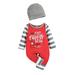 Ehfomius 2Pcs Baby Christmas Outfit Splicing Long Sleeves Snaps Jumpsuit + Beanie Hat for Toddlers
