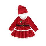 Canrulo Toddler Baby Girls Christmas Dress Santa Claus Princess Dress Long Sleeve Dress with Belt and Santa Hat Outfits Red 2-3 Years