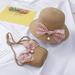 Mchoice Baby Hat Girls Summer Wide Brim Hat Sun Beach Straw Flower Hats with Shoulder Bag Toddler Sun Hat with Straw Shoulder Bag