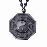 Women Obsidian Carved Yin Yang Ba Gua Pendant Necklace Lucky Jewelry Amulet Z5M1