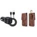 Holster and Car Charger Bundle for Samsung Galaxy S22: Vertical Magnetic Belt Pouch Case (Brown) and Compact High Power 30W Dual USB Port (Type-C & USB-A) Auto Power Adapter