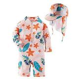 Styles I Love Little Girls Floral Print One-Piece Rash Guard Swimsuit with Sun Hat 2pcs Set Pink Bathing Suit Beach Swimwear