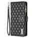 Rhombic Pattern PU Leather Wallet Case for iPhone 14 with Wrist Strap Card Slots Magnetic Clasp Kickstand Flip Cover Soft TPU Shockproof Zipper Pocket Folio Phone Case for iPhone 14 Black