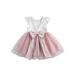 Diconna Little Girls Clothing Set Round Neck Ruffle Sleeve Beaded Dress Zipper Mesh A-Line Princess Skirt