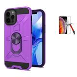 Phone Case for Iphone 12 Pro Max (6.7 ) / Apple Iphone 12 Pro-Max Screen Protector / Shock Absorbing Dual-Layered Case (Mat-Ring Purple / Tempered glass )