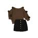 Toddler Baby Girl Fall Skirt Set Knit Long Sleeve Sweater Mini A-Line Button Skirts