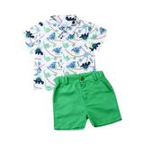 Canrulo Toddler Baby Boy Short Sleeve Button Down Shirt Shorts Set 2T 3T 4T 5T 6T Outfits Summer Clothes Green 3-4 Years