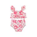 Canrulo Toddler Baby Girls Bikini Set Plaids Flower Print Fly Sleeve Camisole+Briefs Bathing Swimsuit for Summer Beach Pink 2-3 Years