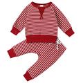 TAIAOJING Fall/Winter Baby Boy Girl Clothes Kids Striped Patchwork Long Sleeve Blouse Tops Pants Trousers Sleepwear Pajamas Set 2PCS Bodysuit Outfits 6-9 Months