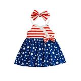 Bagilaanoe 4th of July Dress for Toddler Baby Girl 0-3 Years Casual Independence Day Striped Stitched Star Print Sling Dress with Headband