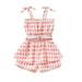 TheFound Fashion Kids Girls Jumpsuits Clothing 2 Colors Plaid Printed Sleeveless Lace Up High Waist Playsuits WIth Belt