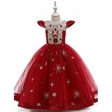 elfinBE Baby Girl Princess Floral Mesh Petal Sleeve Embroidered Evening Dress 2-11T