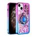 iPhone 13 Phone Case Slim Protective Ring Kickstand Glitter Dual Colors Multi-Function for iPhone 13 Phone Case Pink/Blue