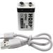 HQRP USB 9V Lithium-Ion Rechargeable Battery High Capacity 500mAh 9-Volt 1.5 H Fast Charge 800 Cycle with Micro USB Cable Radio Square 6LR61 7.2H5 6KR61 6HR61 PP3 MN1604