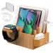 Bamboo Charging Station for Multiple Devices Electronic Device Desktop Organizer for Cellphone Tablet Watch Earbuds (Included 5 Port USB Charger 6 Pack USB Cables Watch&Earbuds Stand)