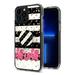 For Apple iPhone 13 Mini (5.4 ) Elegant Pattern Design Glitter Hybrid Cases with Ring Stand Pop Up Finger Holder Kickstand Phone Cover by Xpression [Black White]