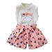 TAIAOJING Outfits For Girls Toddler Kids Baby Sleeveless Cartoon Bow Tee T-shirt Tops + Floral Shorts 2PCS Outfits Set Girl Clothing 1-2 Years