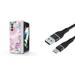 Accessory Bundle for Galaxy Z Fold 4: Slim Snap-On Case (Pink Butterfly Floral) Nylon Braided USB-C to USB-A Cable (3 Feet)