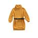 Canrulo Toddler Baby Girl Casual Knitted Dress Long Sleeve Turtleneck Fall Winter Sweater Skirt with Waist Belt Yellow 2-3 Years