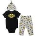 DC Comics Justice League Batman Newborn Baby Boys Bodysuit Pants and Hat 3 Piece Outfit Set Newborn to Infant