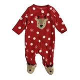 Carters Infant Girls Red Fleece Reindeer Snowflake Holiday Sleeper Pajamas NB