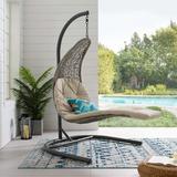 Brayden Studio® Landscape Hanging Chaise Lounge Outdoor Patio Swing Chair Wicker/Rattan in Gray/White/Brown | 79 H x 51 W x 67 D in | Wayfair