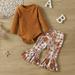 XMMSWDLA Deals Clearance Baby Outerwear Two Piece Infant Toddler Baby Girls Strip Long-sleeved Clothes Print Flared Pants Trousers Two Piece