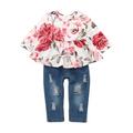 3T Baby Girl Clothes Baby Girl Long Sleeve Floral Shirt Top Jeans Pants Outfits Baby Girl Denim Pants Outfits 2-3T Baby Girl Outfits