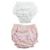 Bambini Baby Girl s 1 White & 1 Pink Cotton/Poly Ruffled Fancy Pants Underwear M