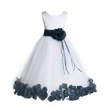 Ekidsbridal Satin Floral Petals Rose Tulle White Flower Girl Dress Formal Evening Gown Pretty Princess Wedding Photoshoot Ballroom 007 M